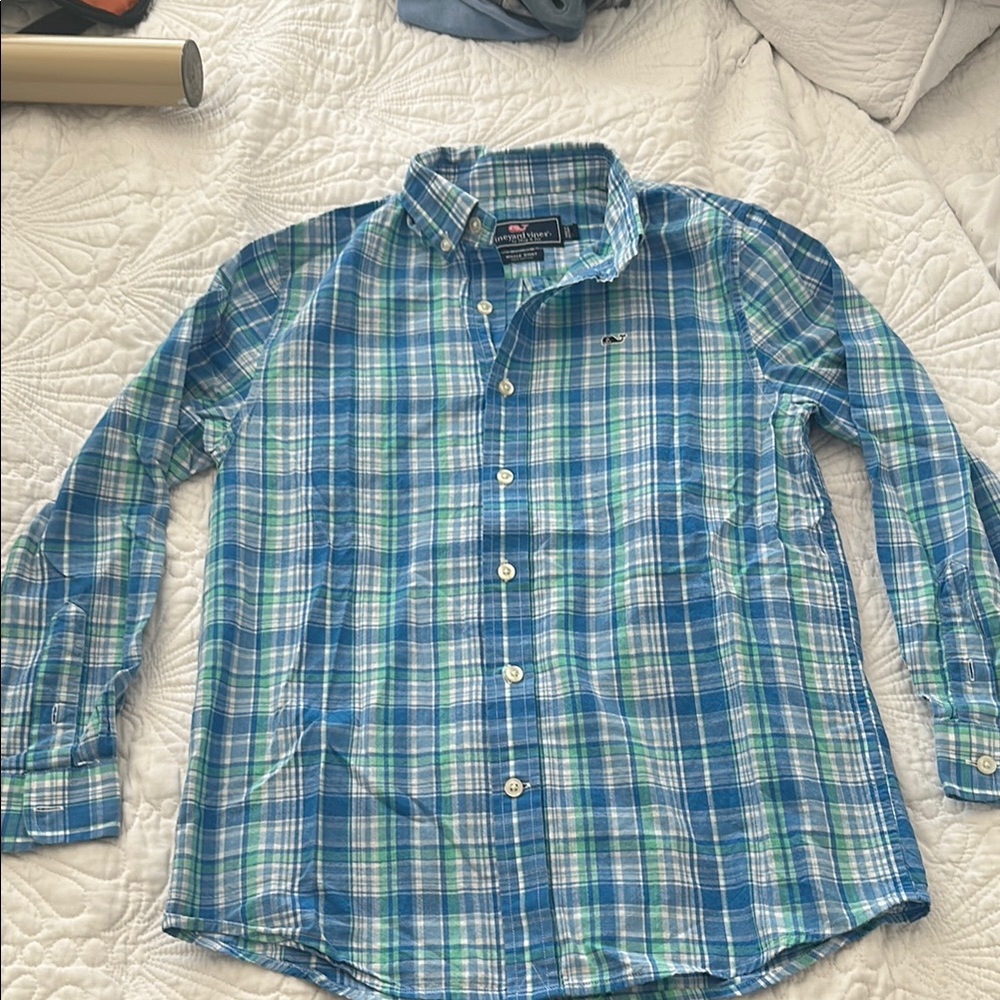 Vineyard Vines Blue and Green Casual Button Down Shirt